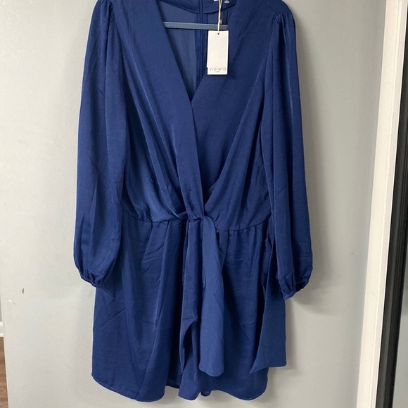 NWT 452 VIOLETA GORGEOUS BLUE LONG SLEEVE V NECK ROMPER SZ XXL mono 452larga8 - Picture 1 of 9